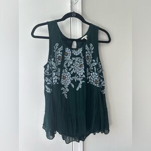 Anthropologie Floreat Embroidered Green Top 🌿 Size XS